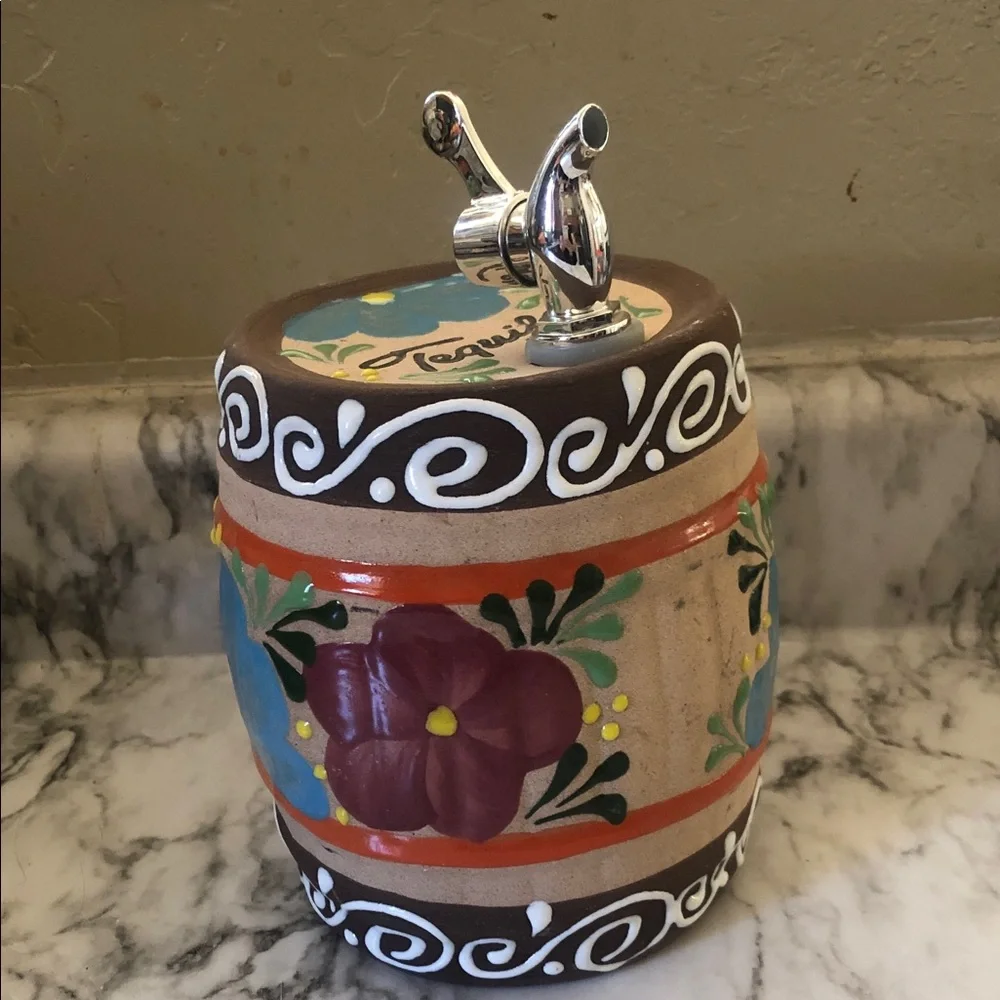 Handpainted Blue Tequila Ceramic Dispenser - Home Party Decor